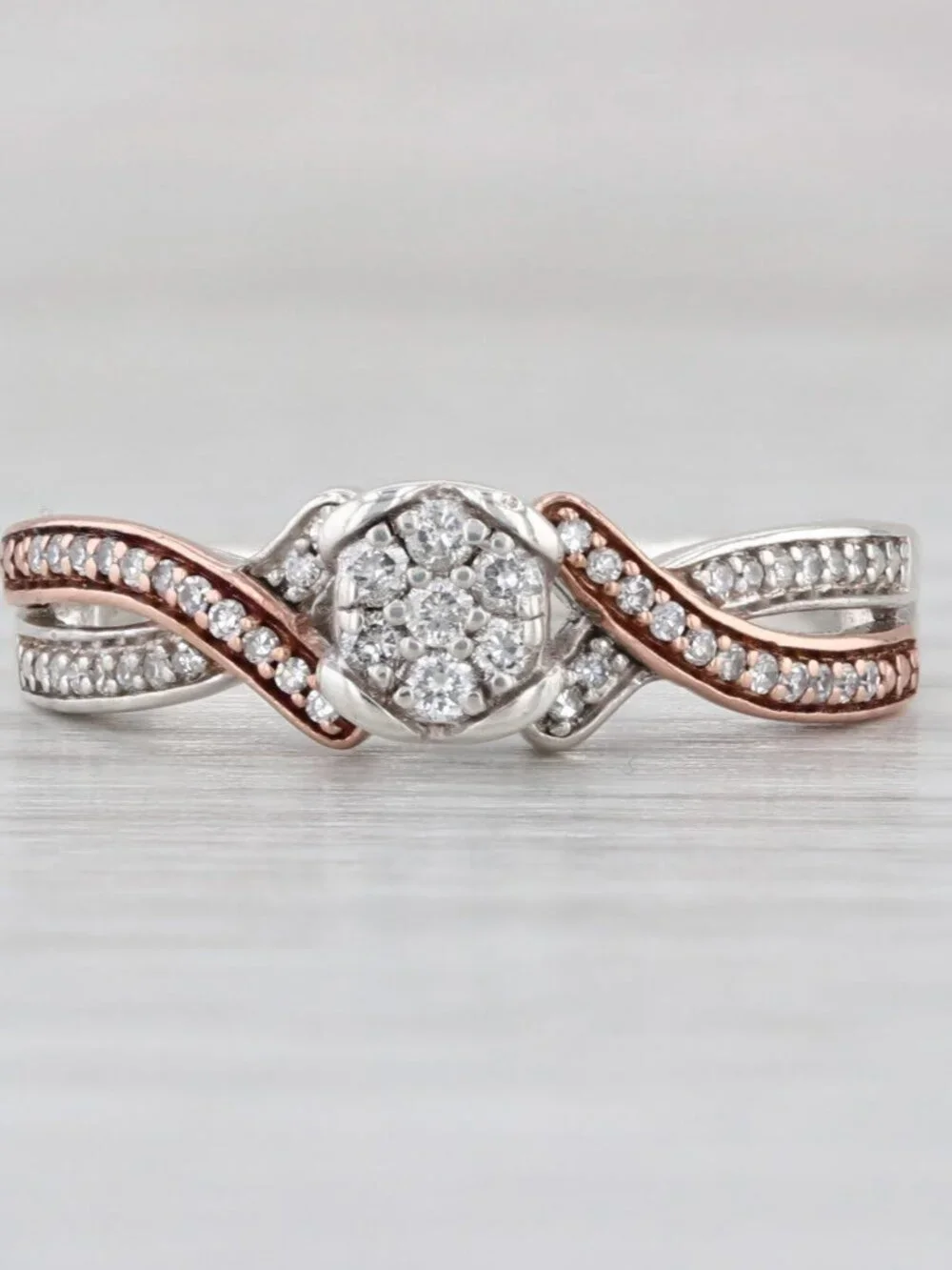 0.17ctw Diamond Cluster Engagement Ring 10k Rose Gold Sterling Silver Size 6.25